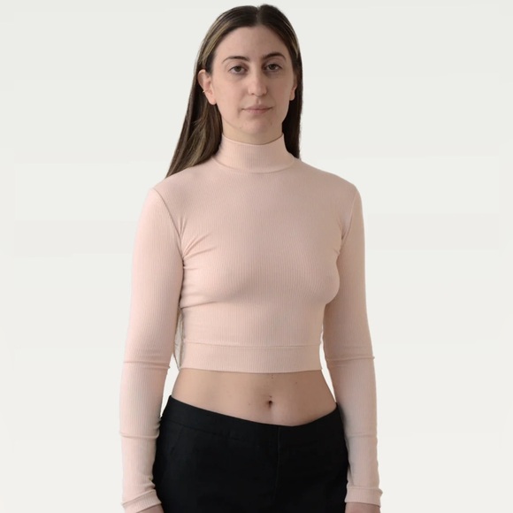 Hoibo ice blue ribbed exaggerated mock neck - Picture 5 of 5